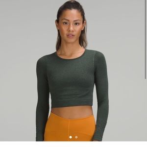 lululemon athletica Women's Long Sleeve Cropped Top - Dark Green